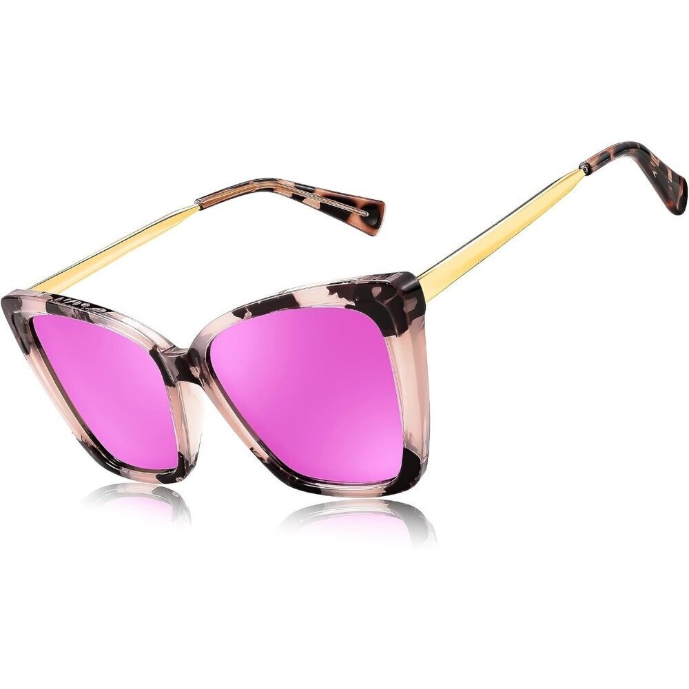 Women's Marble Frame Purple Pink Polarized Stylish Square Cat Eye Sun Glasses